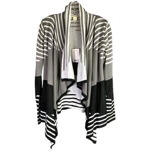 Staring At Stars Cardigan Sweater‎ Womens XS Gray Black Striped Waterfall Front